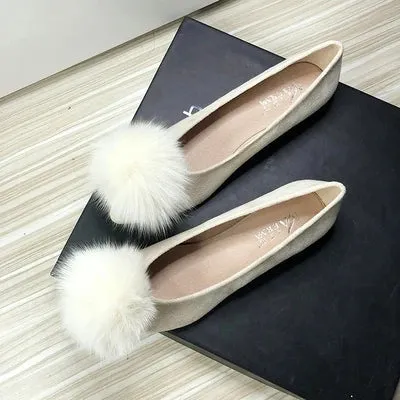 Prada Shoes Loafers Bjlxn Women Flats Furry Ball Sweet Flat Shoes for Women Spring Summer Casual Shoes Slip on Loafers Scoop Shoes Soft Sole Comfortable
