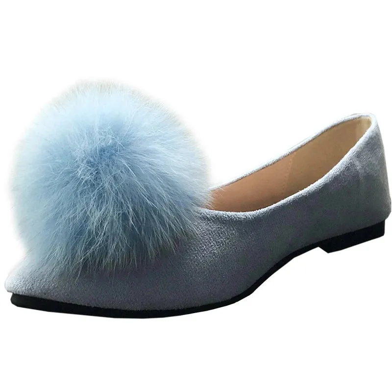 Giorgio Brutini Shoes Loafers Bjlxn Women Flats Furry Ball Sweet Flat Shoes for Women Spring Summer Casual Shoes Slip on Loafers Scoop Shoes Soft Sole Comfortable