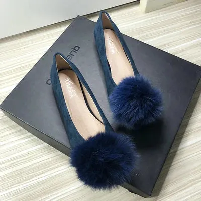 Bjlxn Women Flats Furry Ball Sweet Flat Shoes for Women Spring Summer Casual Shoes Slip on Loafers Scoop Shoes Soft Sole Comfortable Loafers Baltimore