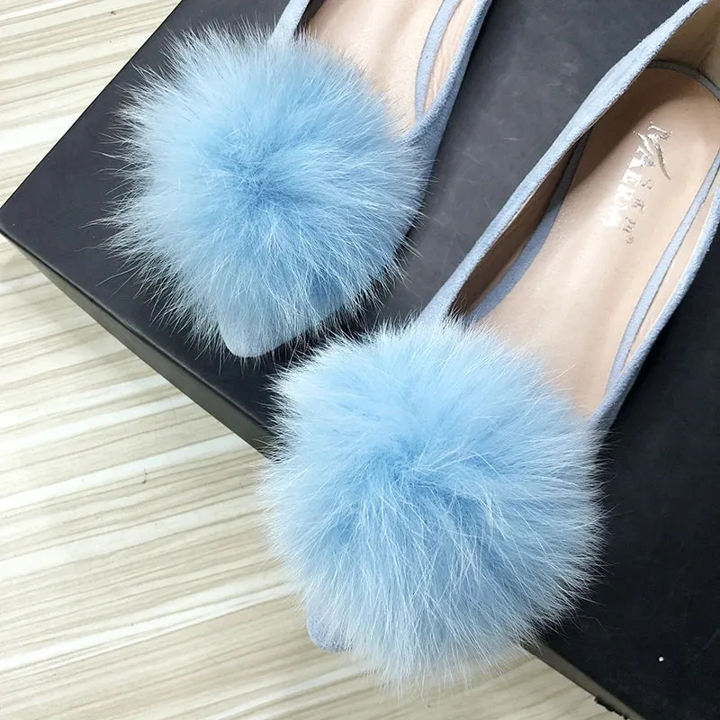 Bjlxn Women Flats Furry Ball Sweet Flat Shoes for Women Spring Summer Casual Shoes Slip on Loafers Scoop Shoes Soft Sole Comfortable Skirts With Loafers