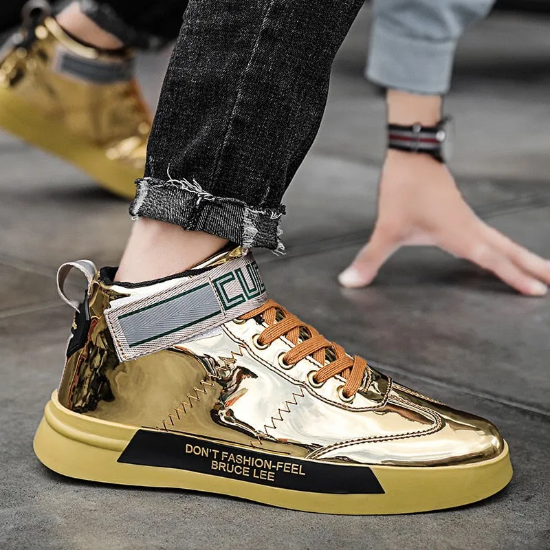 Coloring Pages Sneakers Autumn Men High Tops Shoes Golden Mirrors Sneakers Large Size