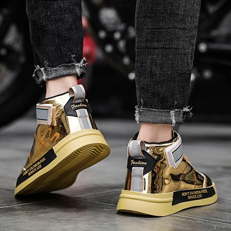 Autumn Men High Tops Shoes Golden Mirrors Sneakers Large Size Comfortable Fashion Sneakers