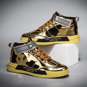 Vintage Havana Platform Sneakers Autumn Men High Tops Shoes Golden Mirrors Sneakers Large Size