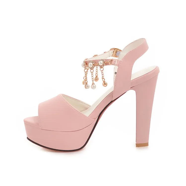 Women's Ankle Strap Chains Pearls High Heel Platform Sandals Sandals Comfortable Walking