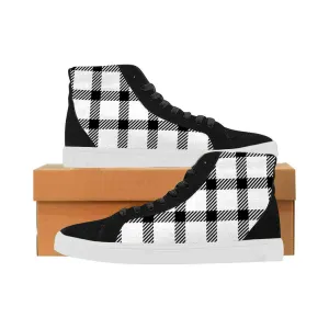 Sneakers For Men, Black And White Buffalo Plaid High Top Sports Shoes Runners Sneakers