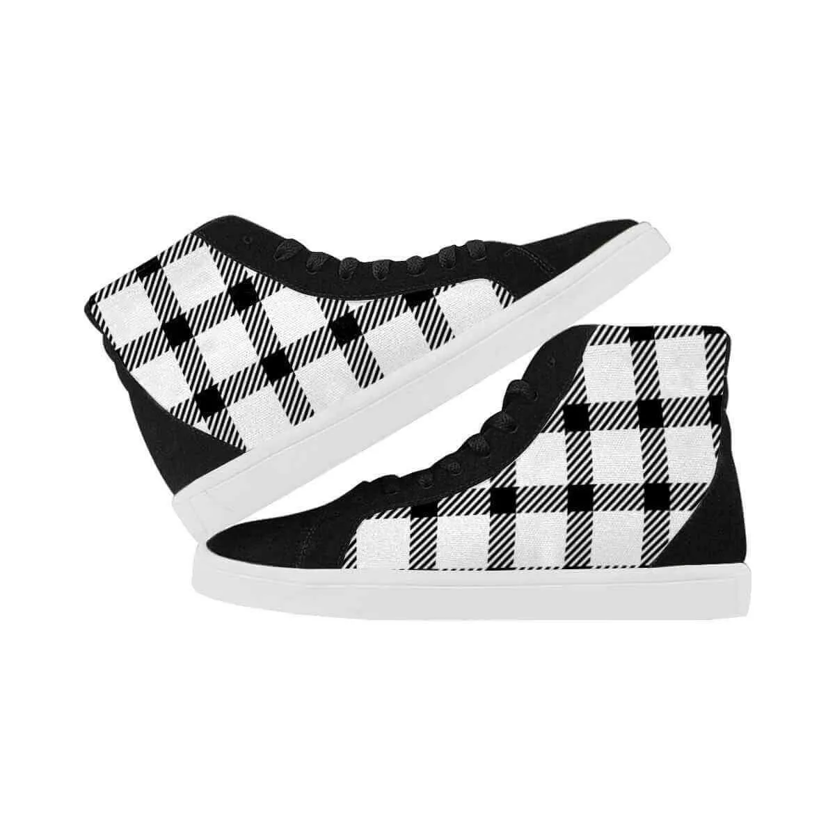 Sneakers For Men, Black And White Buffalo Plaid High Top Sports Shoes Steve Mcqueen Sneakers