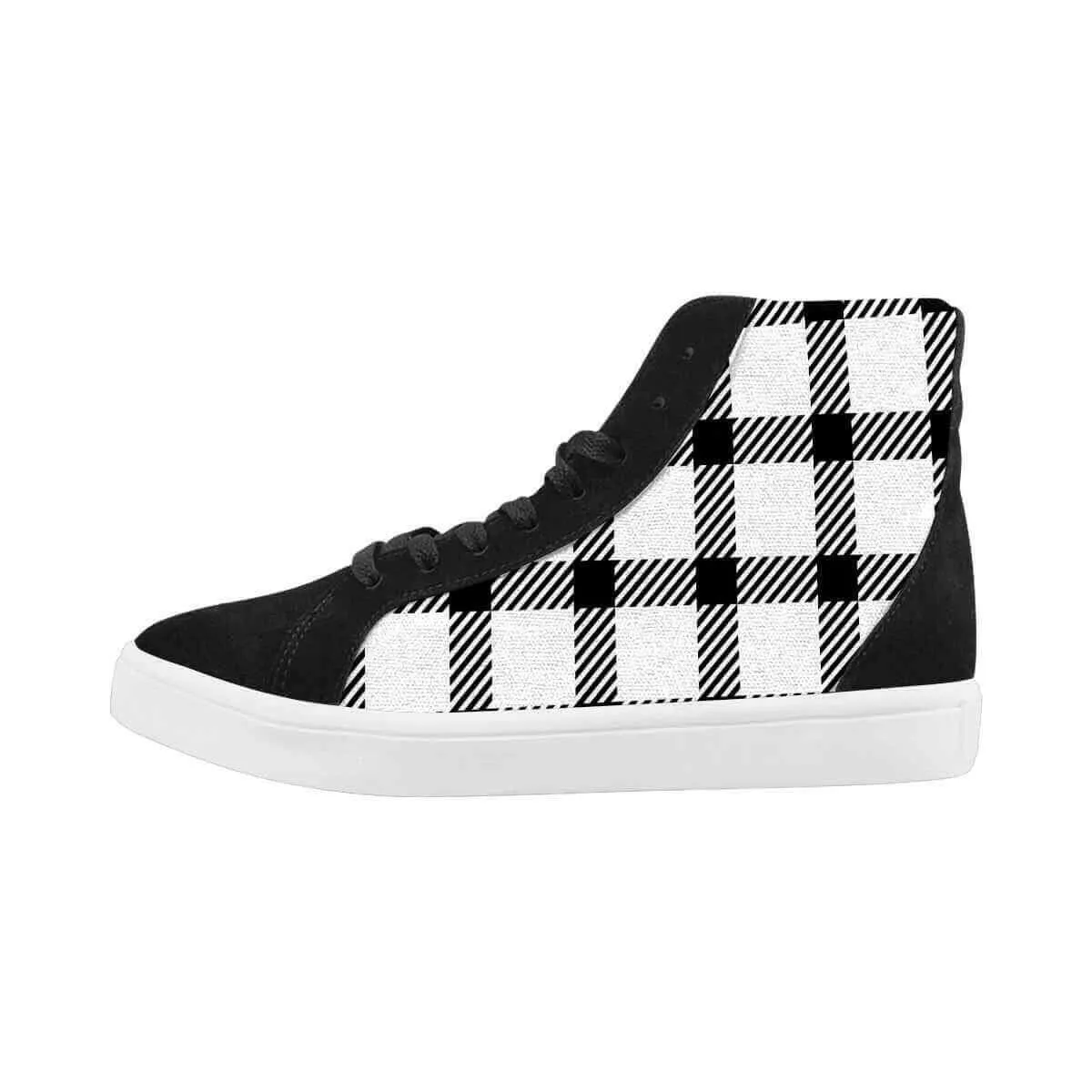 Sneakers For Men, Black And White Buffalo Plaid High Top Sports Shoes Make My Own Sneakers