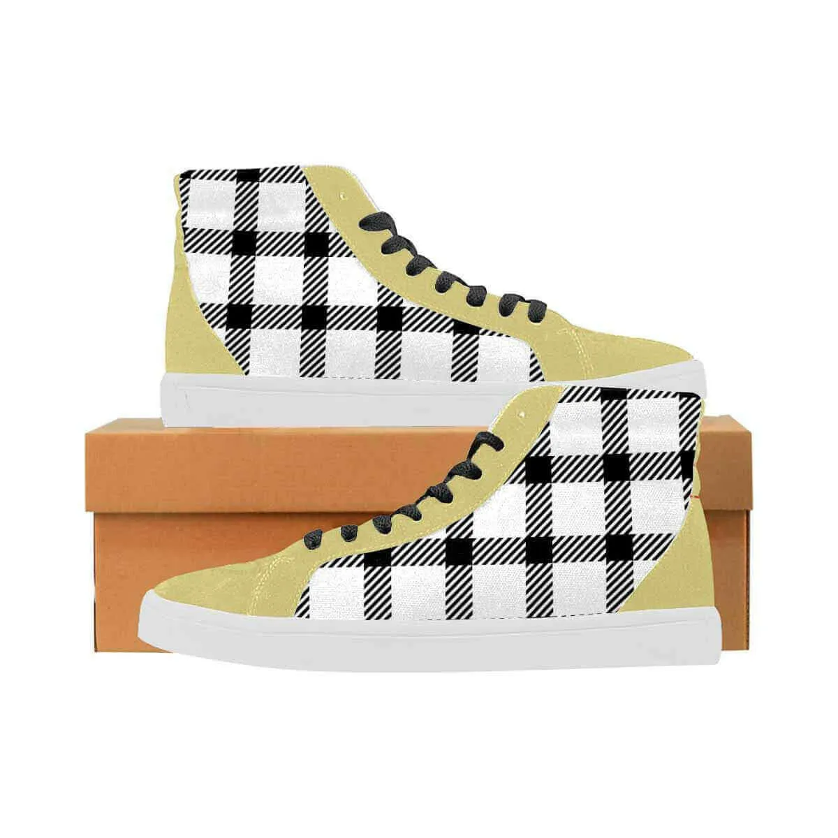 Slip On Sneakers Walmart Sneakers For Men, Black And White Buffalo Plaid High Top Sports Shoes