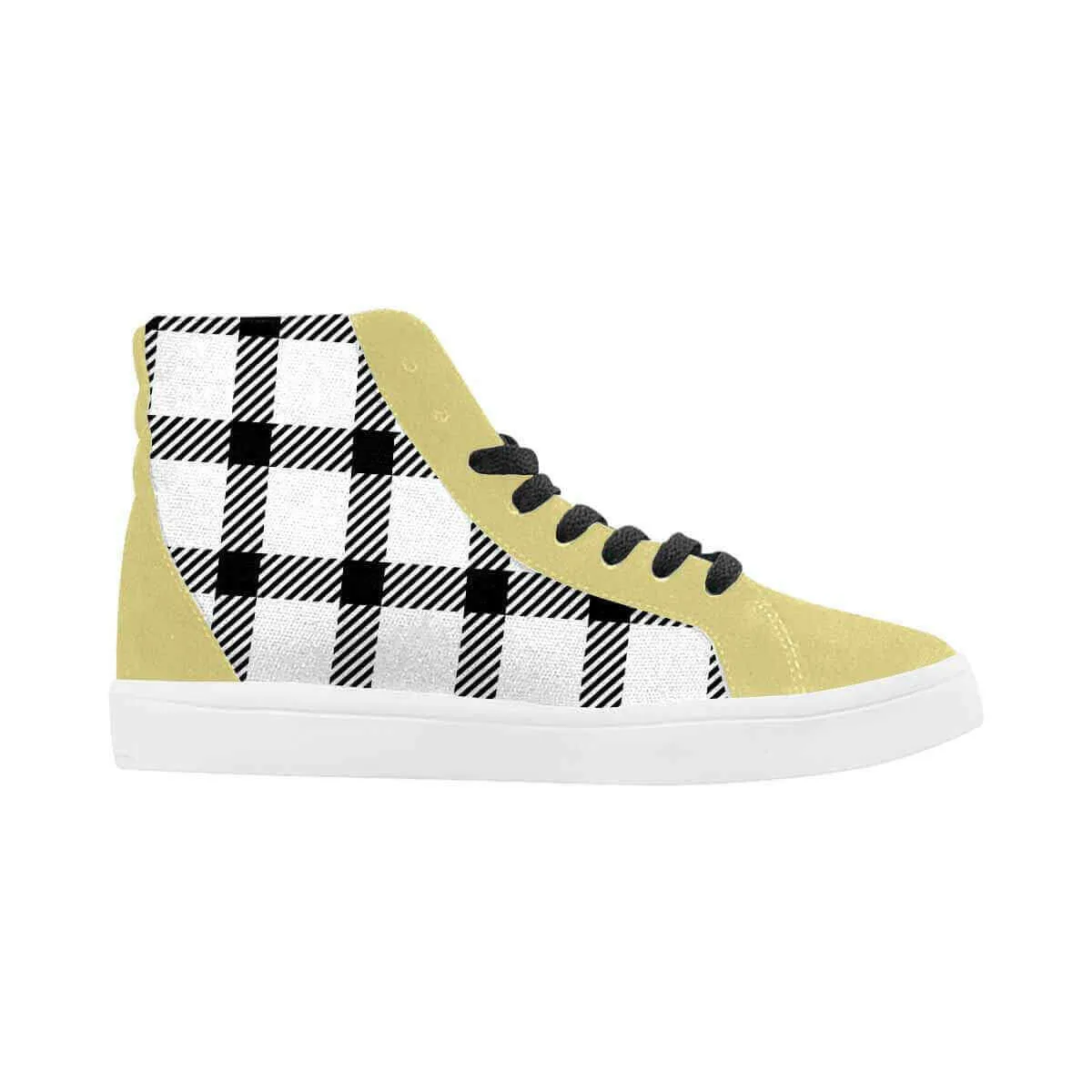 Sneakers For Men, Black And White Buffalo Plaid High Top Sports Shoes Personalized Basketball Sneakers