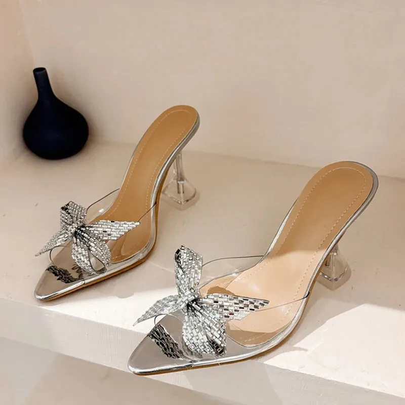 Liyke PVC transparente Hausschuhe fr Frauen Mode Strass Bowknot High Heels weibliche Panto letten rutscht Sommer klare Schuhe Sandalen Snoozies House Slippers