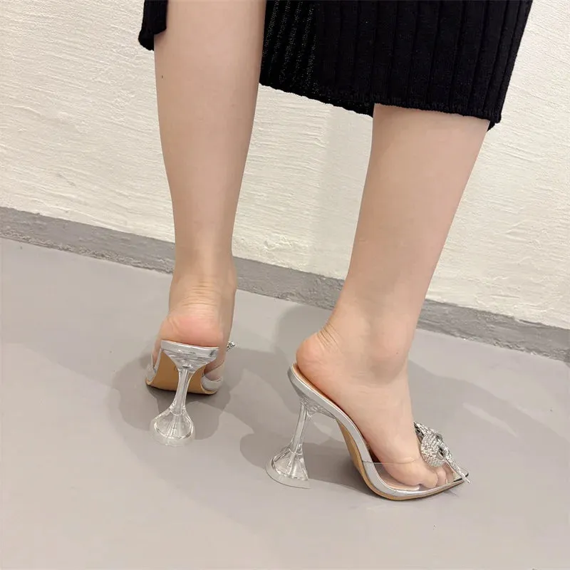 Liyke PVC transparente Hausschuhe fr Frauen Mode Strass Bowknot High Heels weibliche Panto letten rutscht Sommer klare Schuhe Sandalen Felt Slippers With Rubber Soles