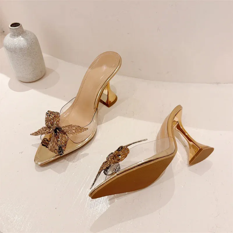 Liyke PVC transparente Hausschuhe fr Frauen Mode Strass Bowknot High Heels weibliche Panto letten rutscht Sommer klare Schuhe Sandalen Slippers Slip On