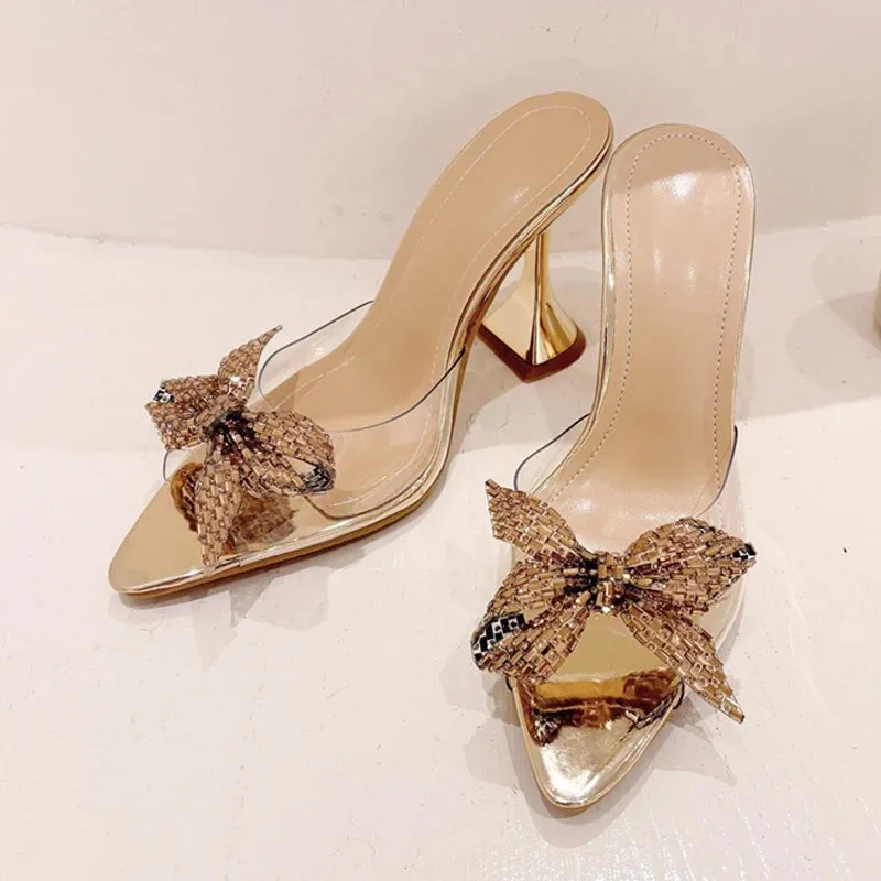 Liyke PVC transparente Hausschuhe fr Frauen Mode Strass Bowknot High Heels weibliche Panto letten rutscht Sommer klare Schuhe Sandalen Define Slippers