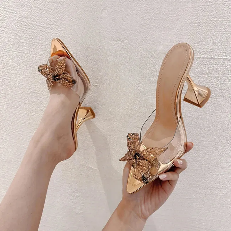 Liyke PVC transparente Hausschuhe fr Frauen Mode Strass Bowknot High Heels weibliche Panto letten rutscht Sommer klare Schuhe Sandalen Jw Anderson Slippers