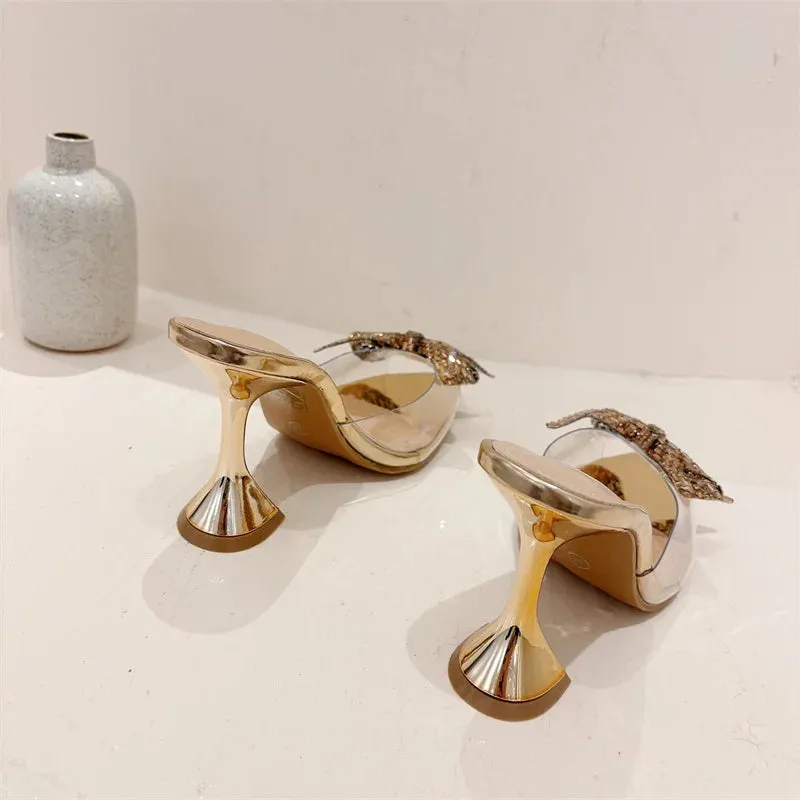 Liyke PVC transparente Hausschuhe fr Frauen Mode Strass Bowknot High Heels weibliche Panto letten rutscht Sommer klare Schuhe Sandalen Tired Old Person In Slippers Cartoon