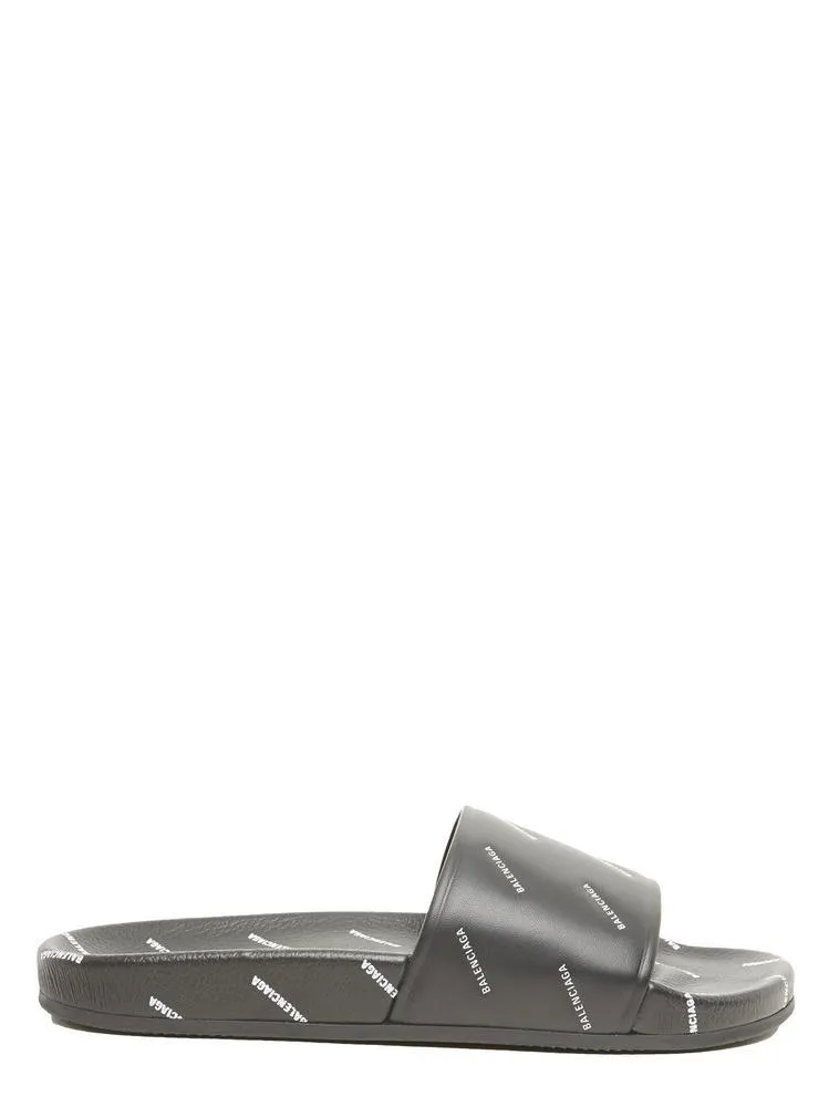 Italian Sandals Balenciaga Logo Print Slides