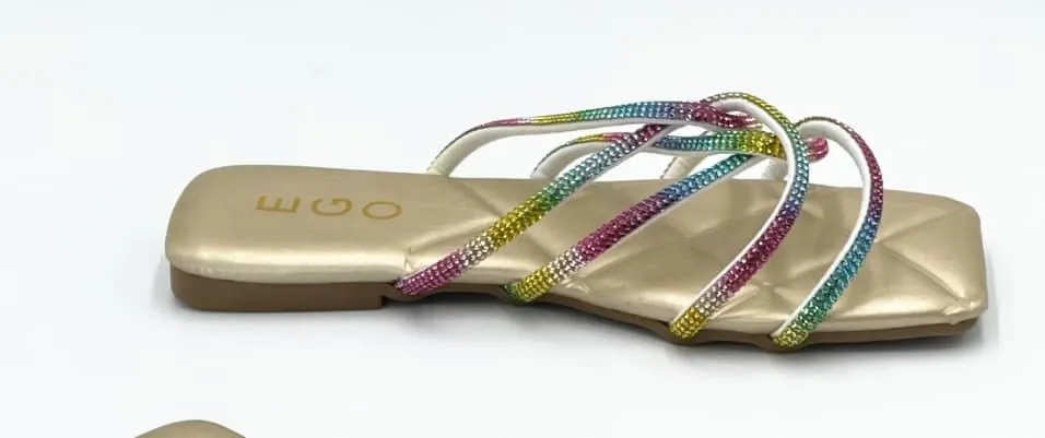 EGO Classic Flat heel Multi Coloured With Gold Sole Design Slipper Horse Slippers