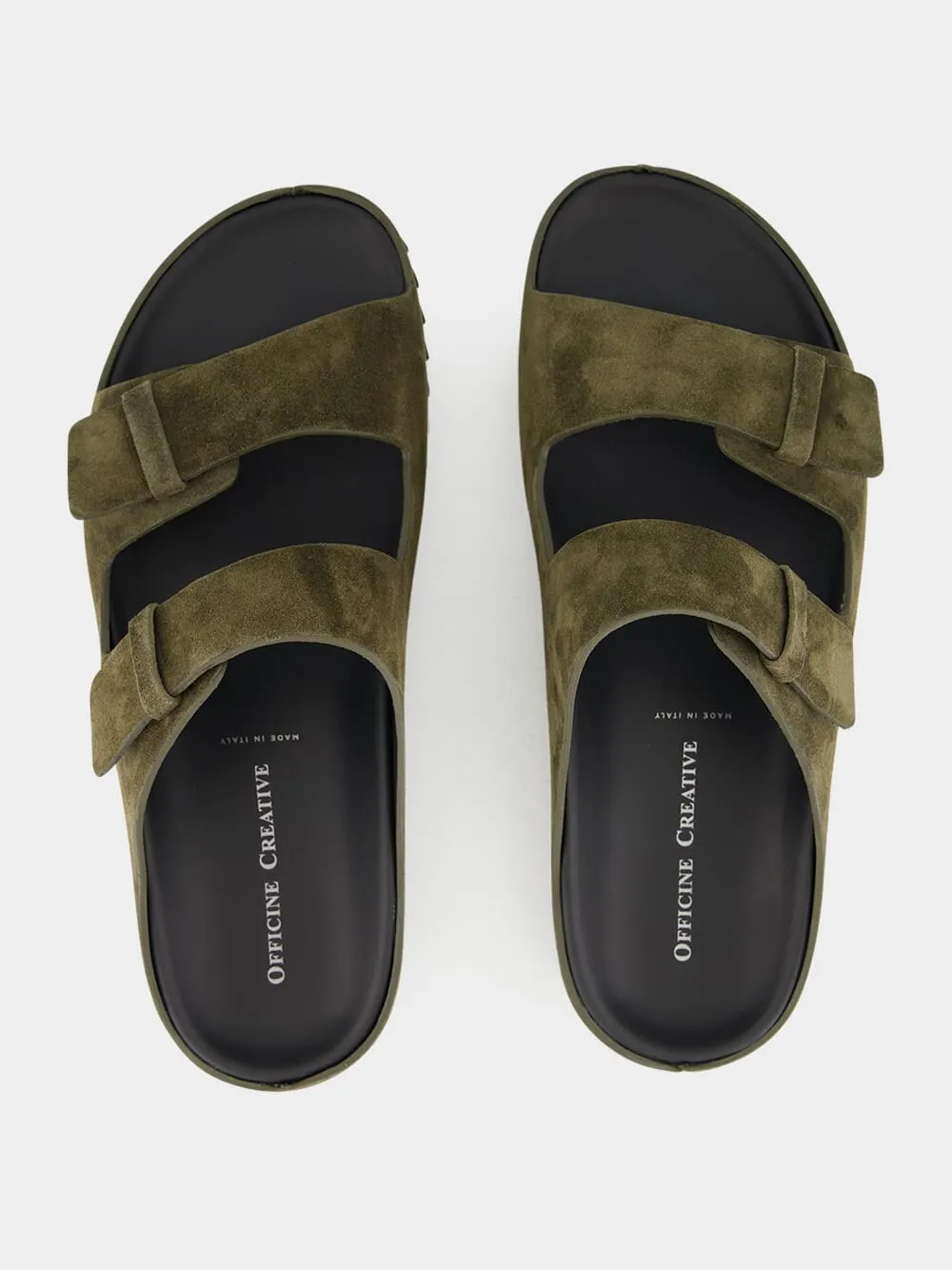 Denim Sandals Military Green Agor 010 Suede Slide Sandals
