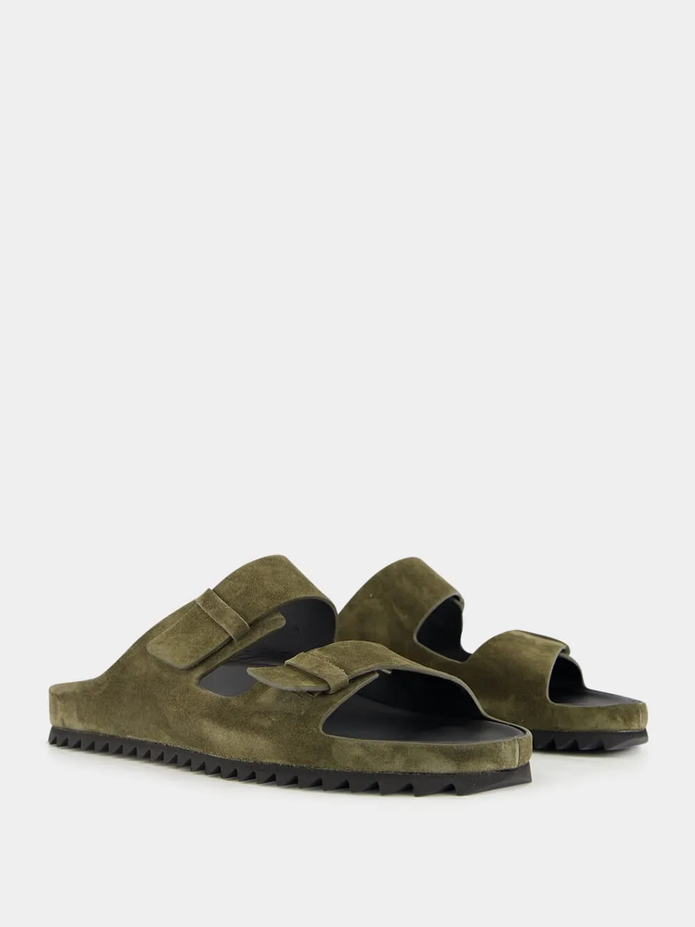 Caribbean Sandals Military Green Agor 010 Suede Slide Sandals