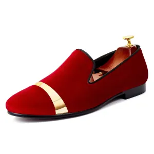 Harpelunde Gold Plate Men Dress Shoes Velvet Loafer Handmade Slippers Lusso Slippers