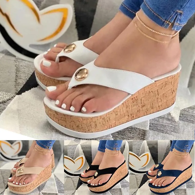 Sonicelife  Women Slippers Summer Casual Platform Shoes Flip Flops Wedges Solid Color Female Comfortable Slip-On Ladies Beach Footwear 2024 Vintage 80's Flip Flops