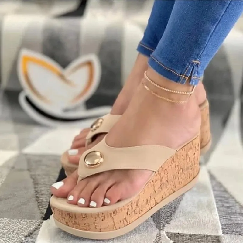 Tikis Flip Flops Sonicelife  Women Slippers Summer Casual Platform Shoes Flip Flops Wedges Solid Color Female Comfortable Slip-On Ladies Beach Footwear 2024