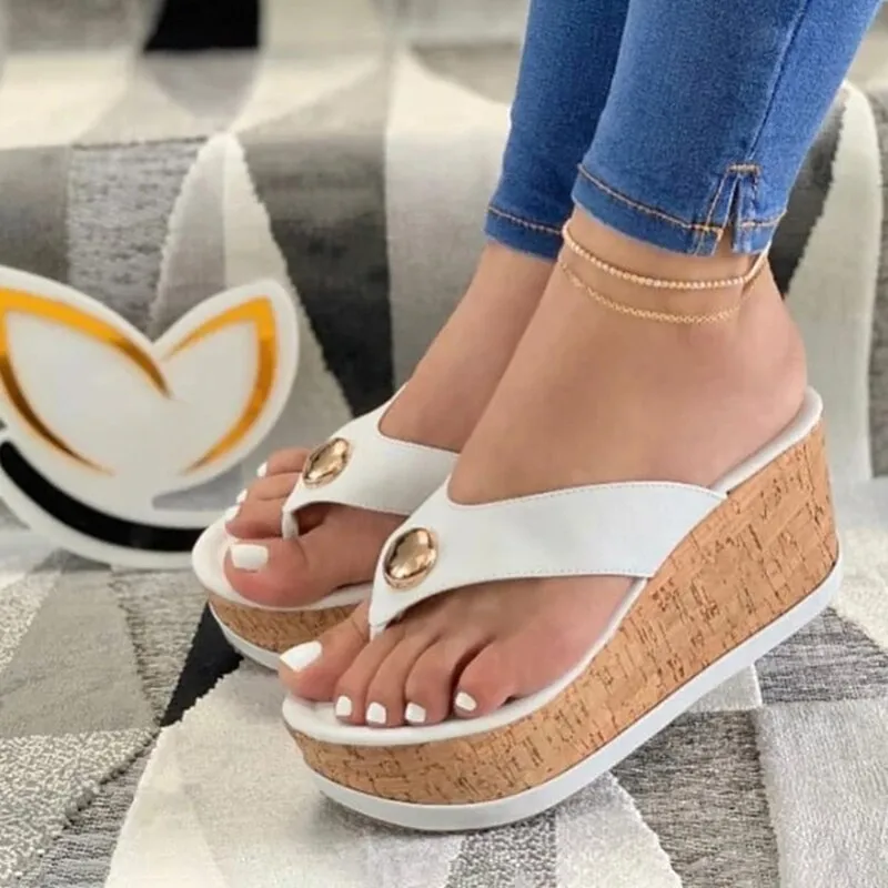 Sonicelife  Women Slippers Summer Casual Platform Shoes Flip Flops Wedges Solid Color Female Comfortable Slip-On Ladies Beach Footwear 2024 Small Flip Flops
