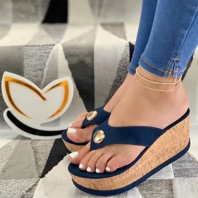 Luna Flip Flops Sonicelife  Women Slippers Summer Casual Platform Shoes Flip Flops Wedges Solid Color Female Comfortable Slip-On Ladies Beach Footwear 2024