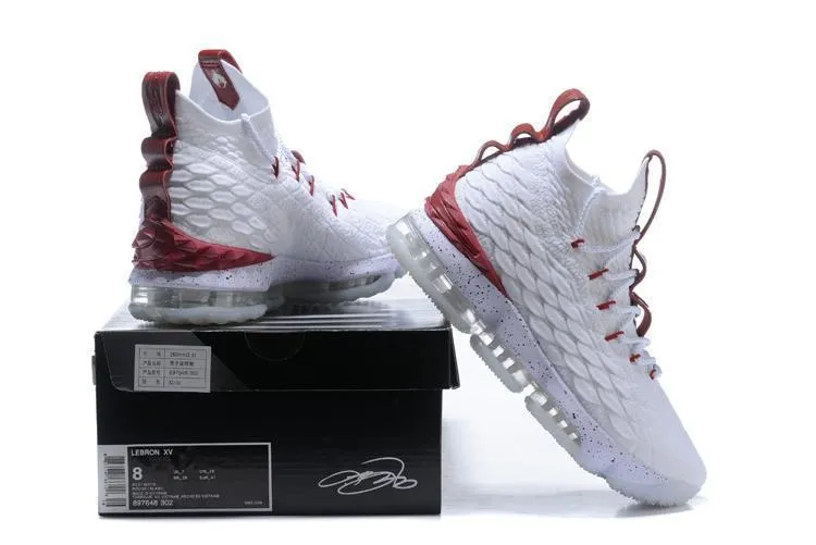 Old Model Asics Running Shoes Nike Lebron XV 15 White Bordeaux Red Men Shoes Sale Size US7,8,8.5,9,10,11,12