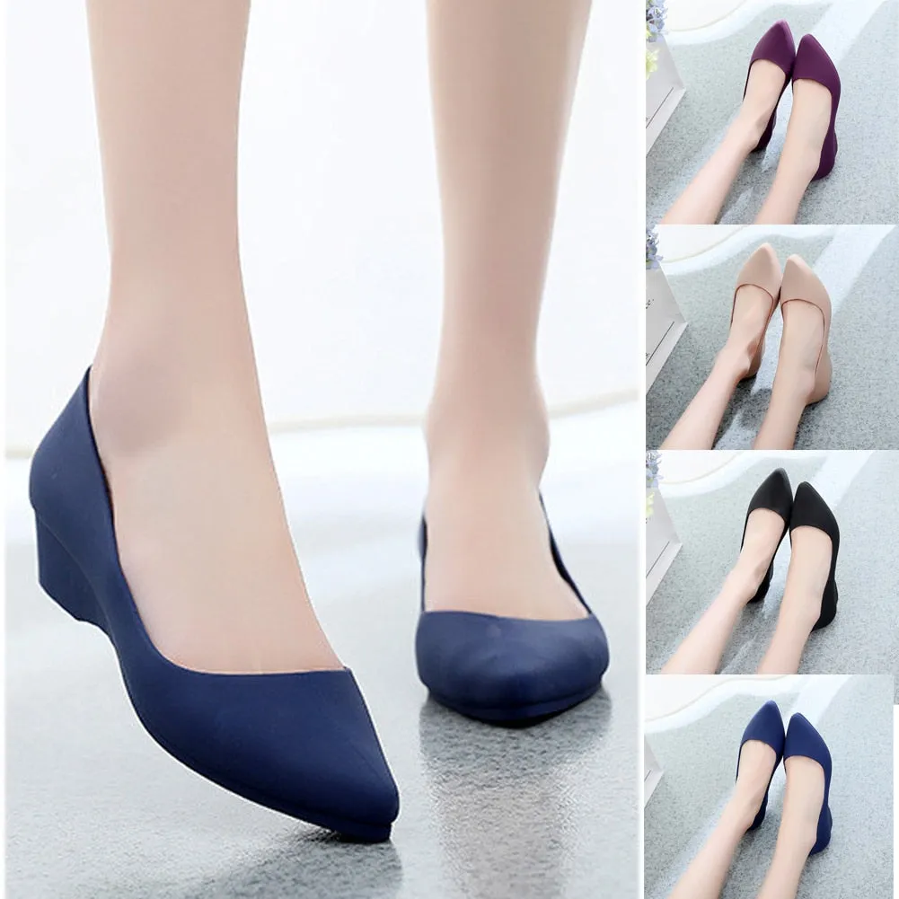 Spring Summer Women Pointed Toe Pumps Mid Heels Slip On Wedge Shoes Ironworker Work Boots
