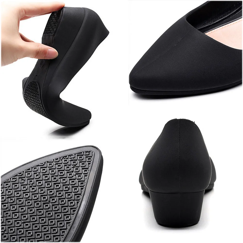 Spring Summer Women Pointed Toe Pumps Mid Heels Slip On Wedge Shoes Best Grip Work Boots