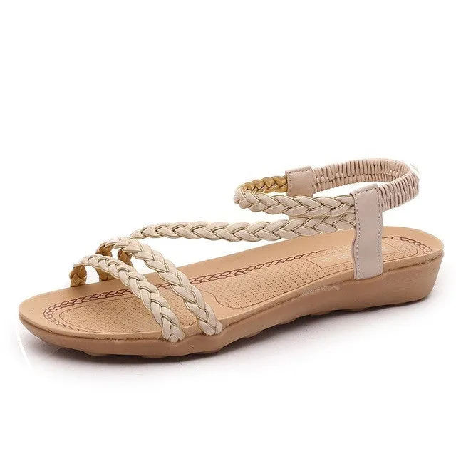 Vegan Leather Flip Flops Women Shoes Women Sandals Bohemia Style Ankle-strap Flip Flops Summer Flat Shoes Woman Ladies Shoes Sandalias Mujer