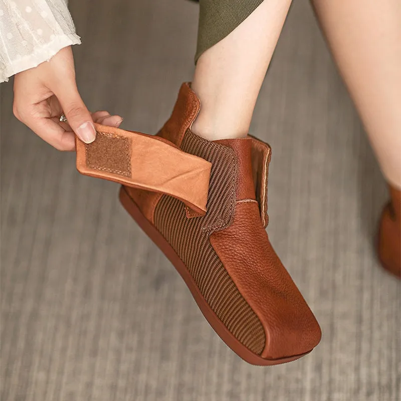 Retro Style Flats Soft Leather Walking Touch-strap Shoes in Brown/Black Tactical Ranger Oxfords