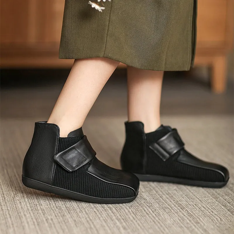 Retro Style Flats Soft Leather Walking Touch-strap Shoes in Brown/Black Lumber Down Moc Toe Oxfords