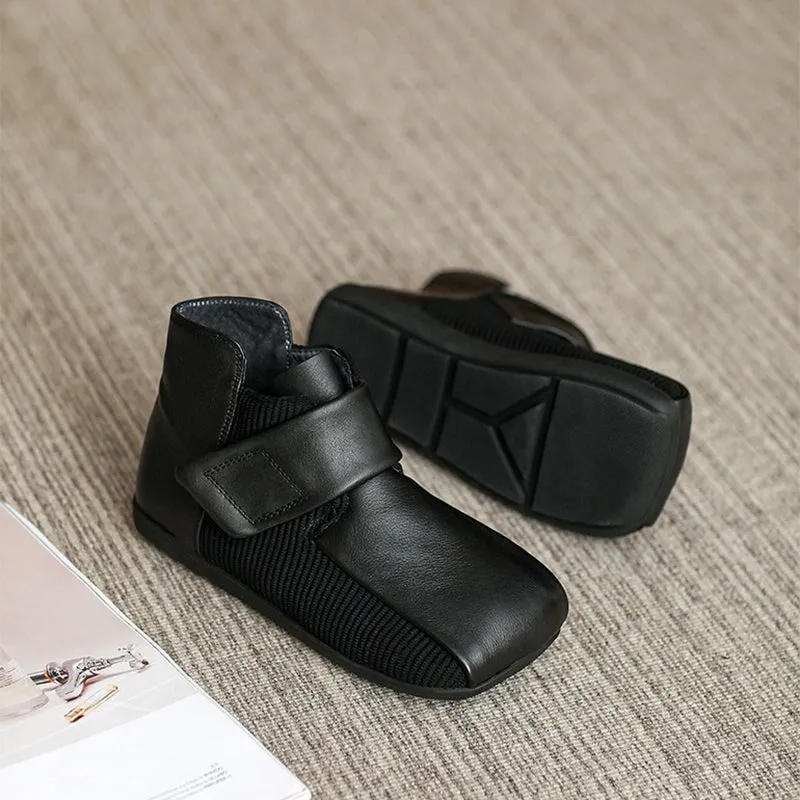 Flats & Oxfords Retro Style Flats Soft Leather Walking Touch-strap Shoes in Brown/Black