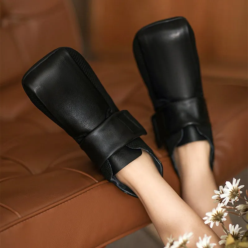 Chinos And Oxfords Retro Style Flats Soft Leather Walking Touch-strap Shoes in Brown/Black