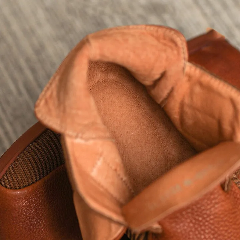 Retro Style Flats Soft Leather Walking Touch-strap Shoes in Brown/Black Oxford Leather Shoes