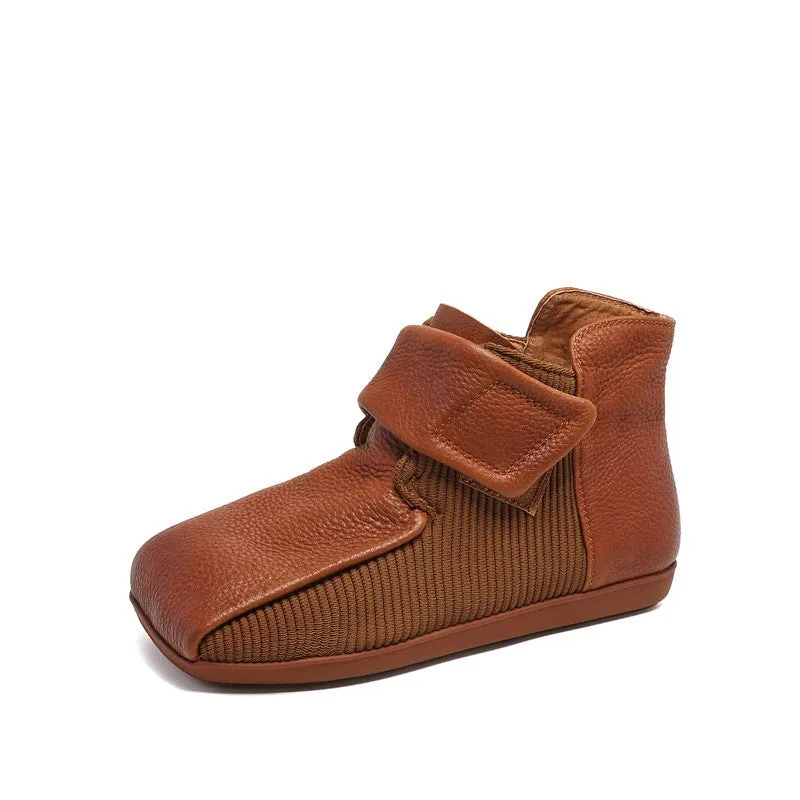 Cut Out Oxford Shoes Retro Style Flats Soft Leather Walking Touch-strap Shoes in Brown/Black