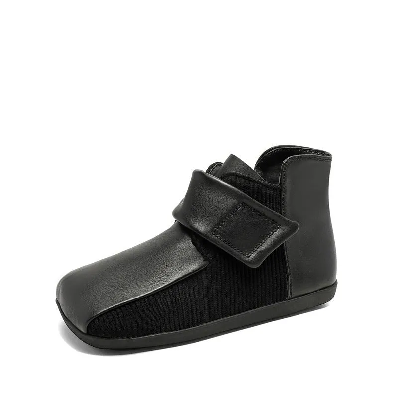 Retro Style Flats Soft Leather Walking Touch-strap Shoes in Brown/Black Oxford Sneaker