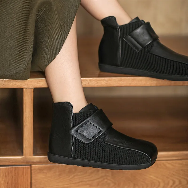 Retro Style Flats Soft Leather Walking Touch-strap Shoes in Brown/Black Naturalizer Oxfords