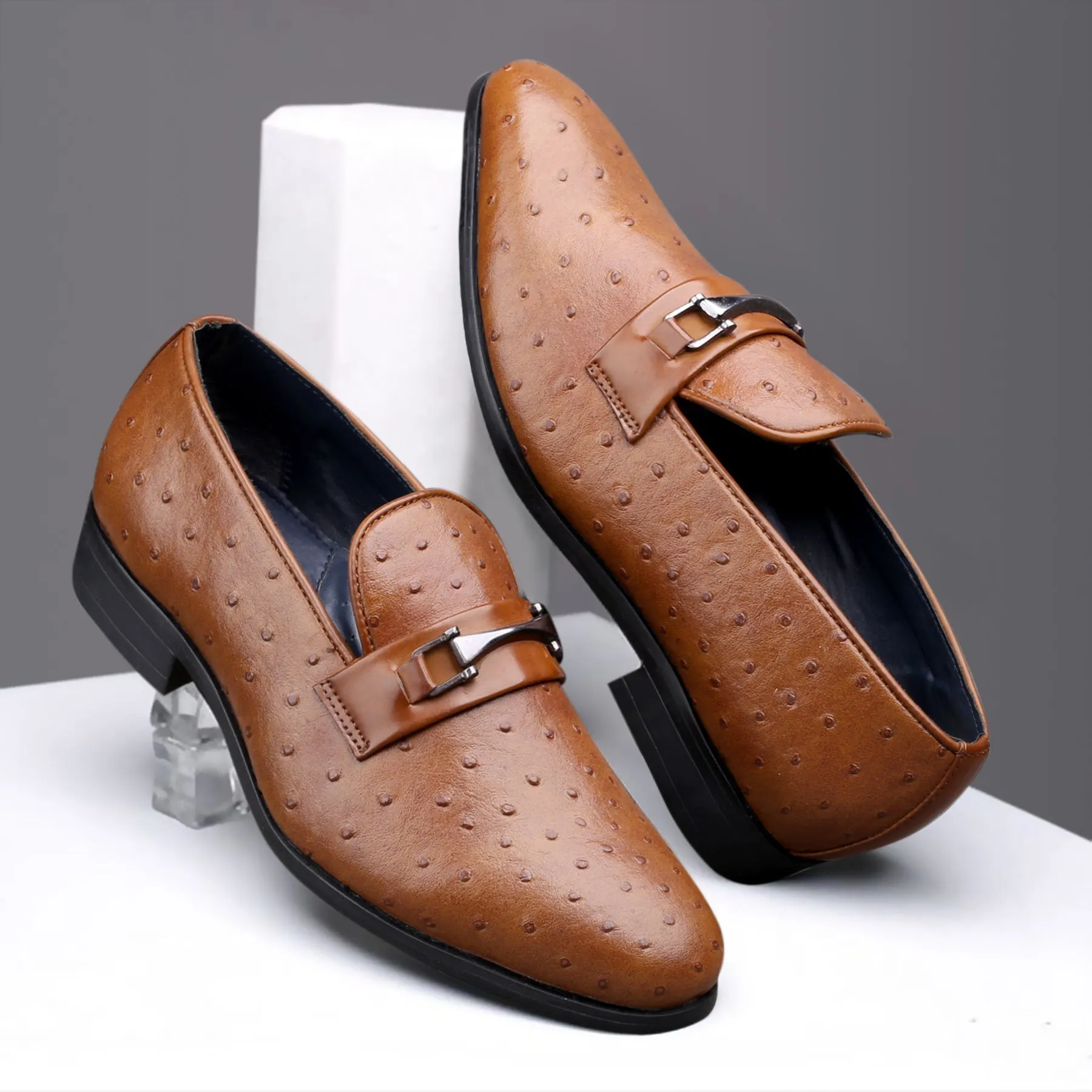 Bacca Bucci OSTRICH Party Textured Loafers | Wedding Dress Formal Slip-on Shoes Monolith Loafers