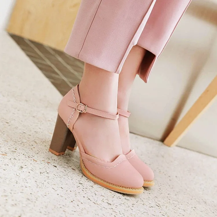 Best Sandals For Summer Women's Round Toe Ankle Strap Chunky Heel Sandals