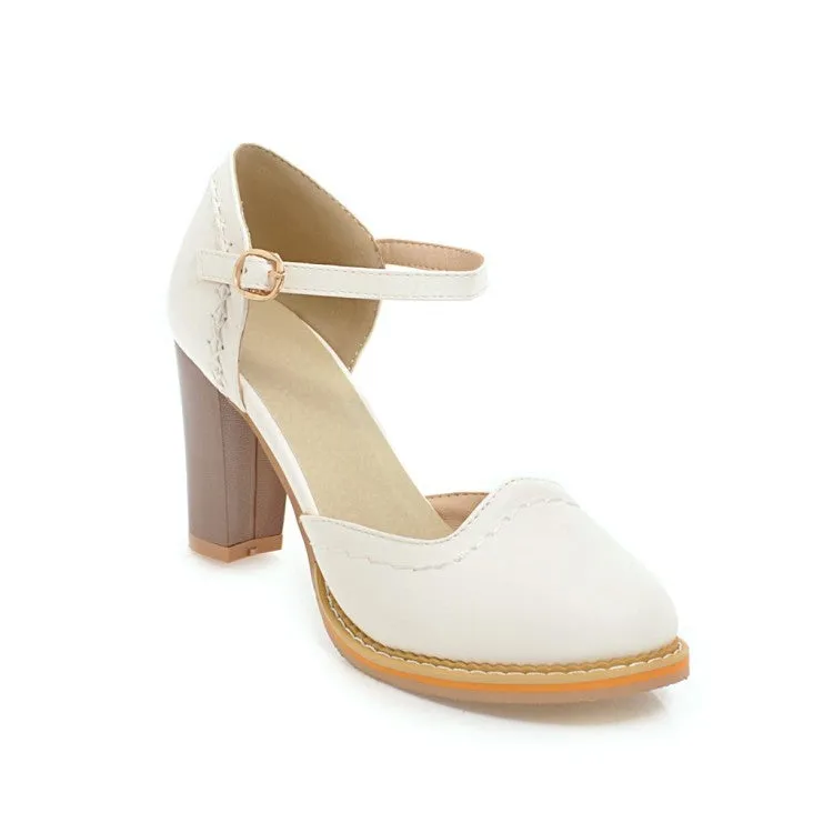 Sandals Bermuda Women's Round Toe Ankle Strap Chunky Heel Sandals