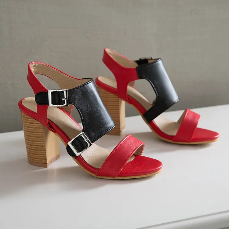 Women's Buckle High Heel Chunky Sandals Massage Sandals