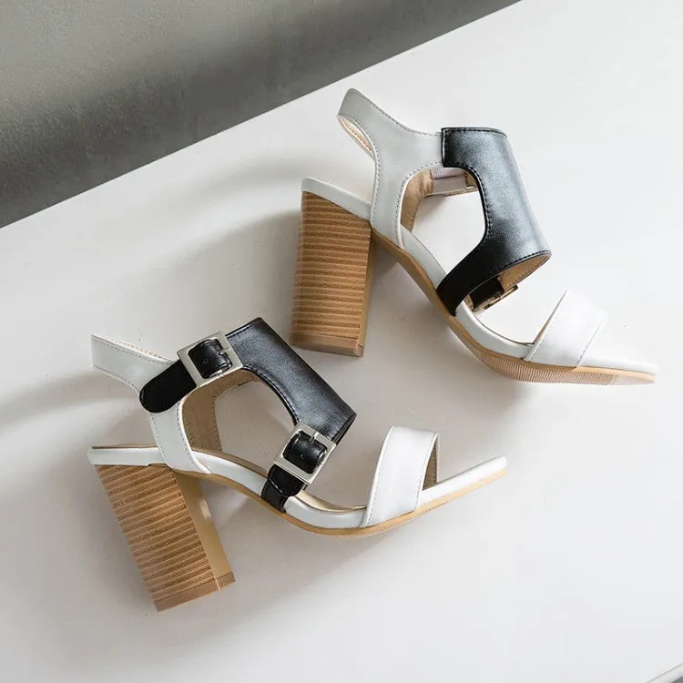 Women's Buckle High Heel Chunky Sandals Cushion Sandals