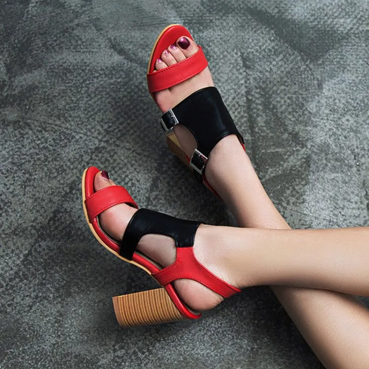 Women's Buckle High Heel Chunky Sandals Traditional Japanese Sandals