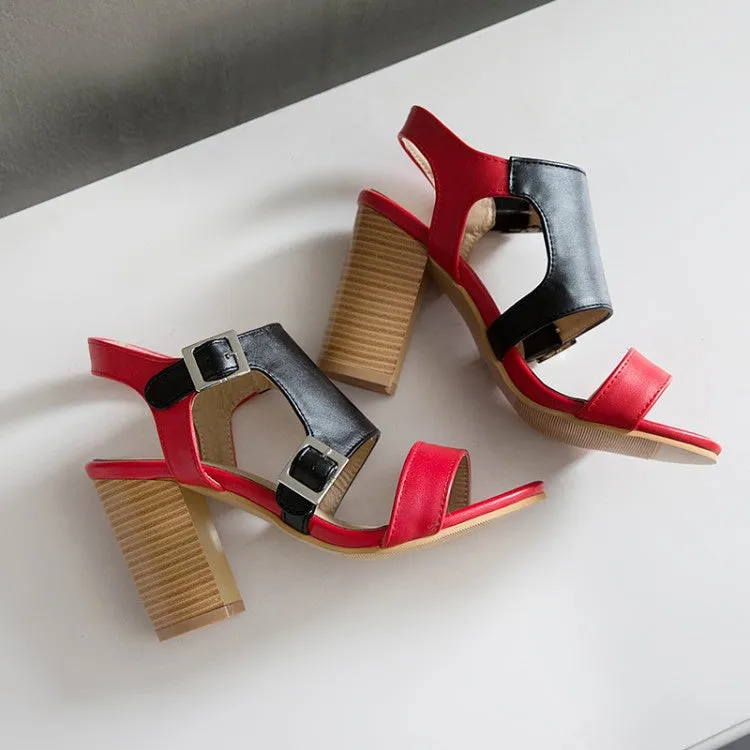 Made In America Sandals Women's Buckle High Heel Chunky Sandals