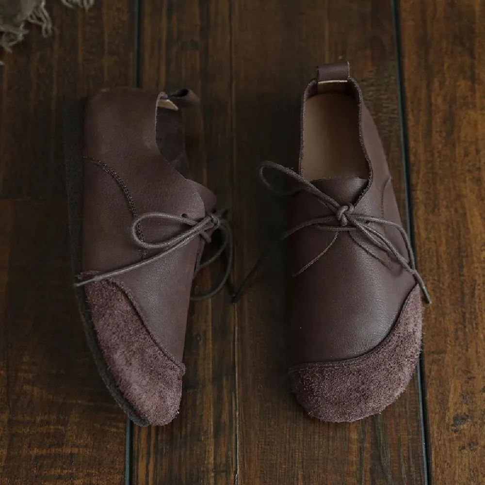 Women Loafers Calf Leather Lace-Up Breathable Casual Flat Shoes Coffee/Apricot 2.zerøgrand Oxfords