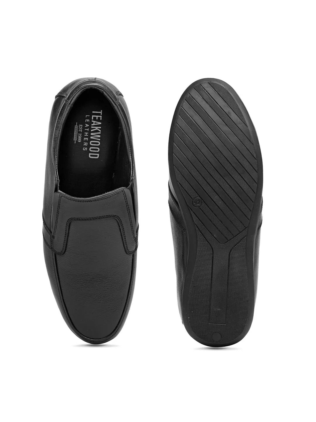 Teakwood Men Black Genuine Leather Formal Slip-Ons Flat Slip On Sneakers