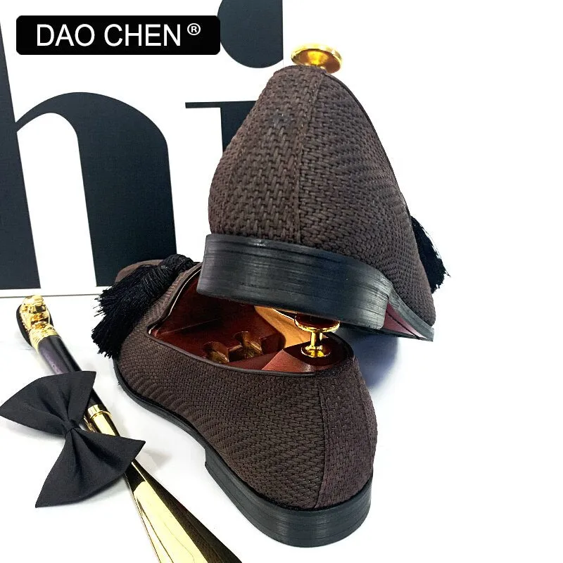 Agl Loafers SUEDE BLACK TASSEL SHOES SLIP ON MENS DRESS SHOES